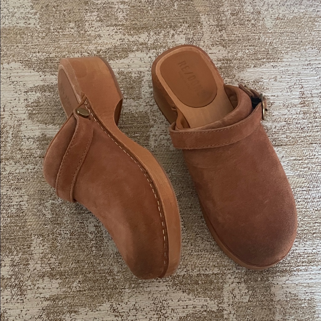 Re/Done Brown Suede Mules